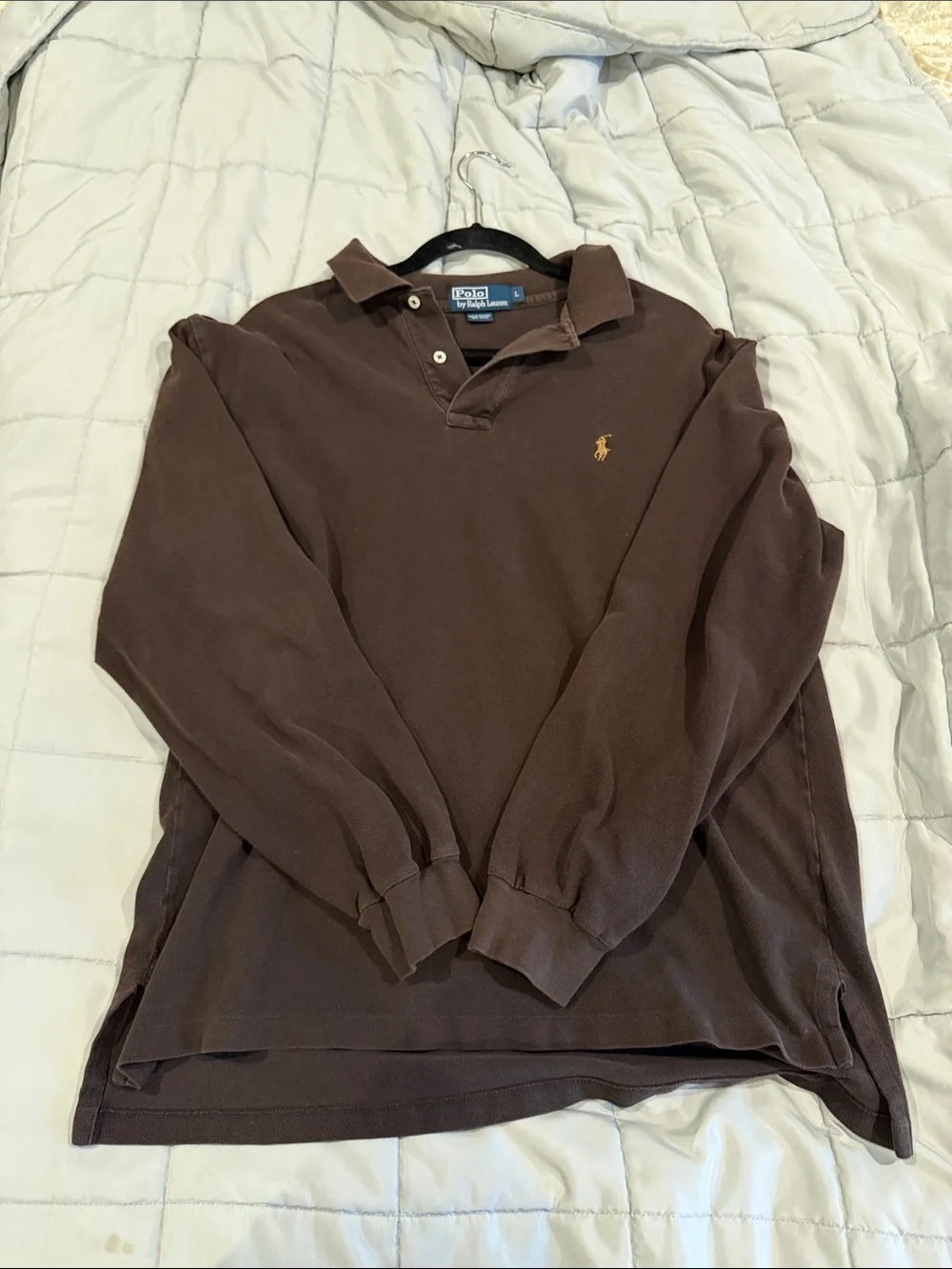 Ralph Lauren Brown Long-Sleeve Polo Shirt with Gold Pony